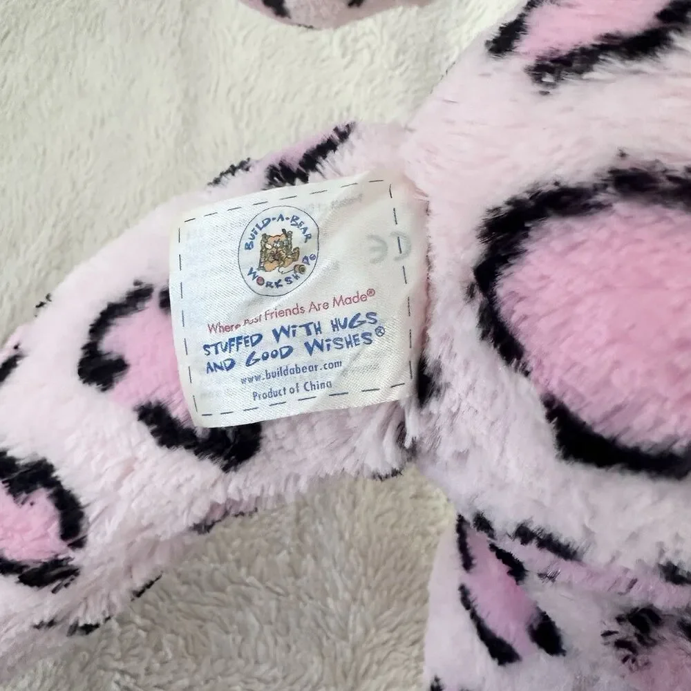 Build a Bear Sassy Cat Pink Leopard Pattern Heart Nose Stuffed Animal